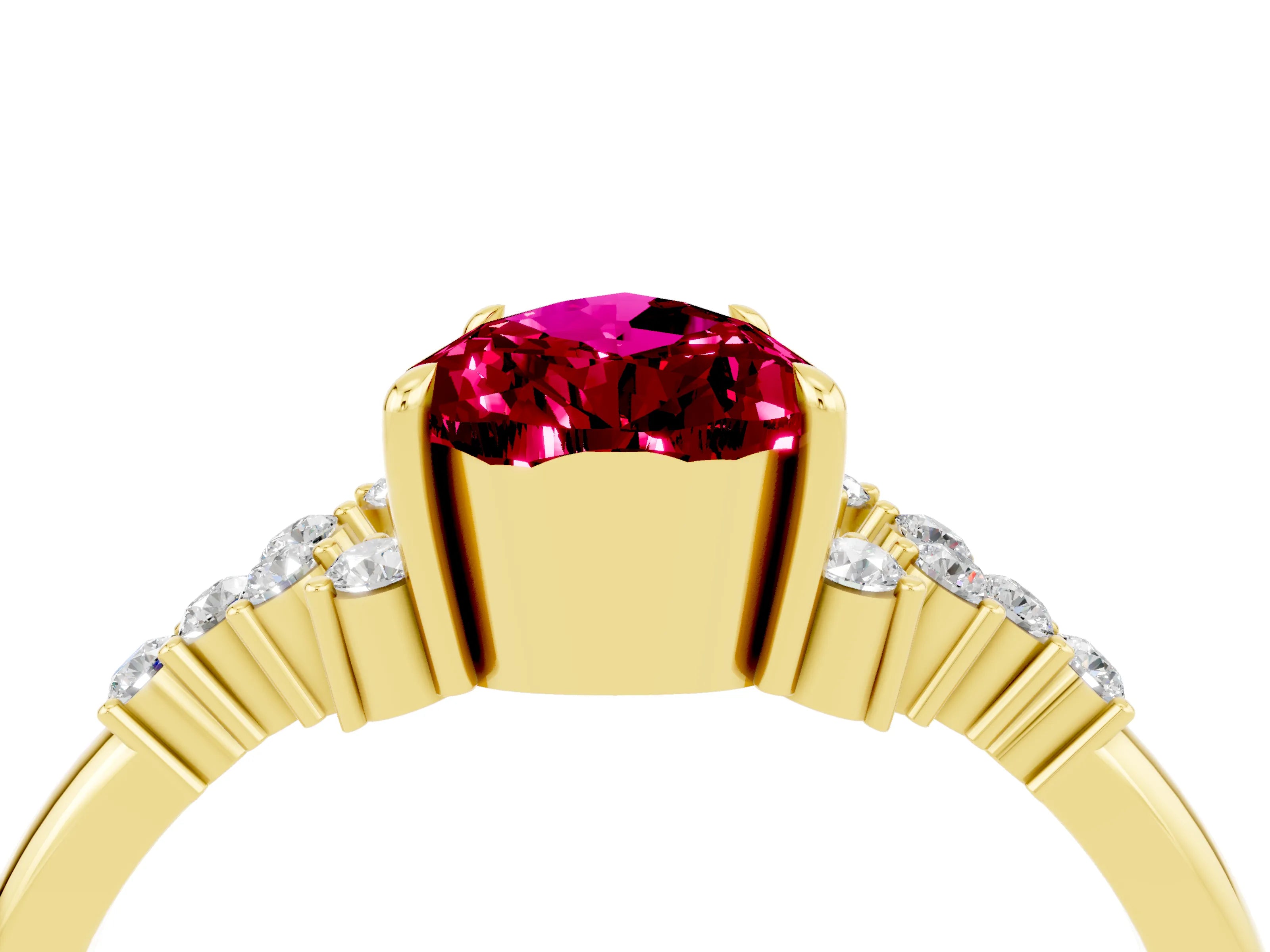 Yellow gold Pear Cut Garnet Ring with Side Stones and Four-Prong Setting_40