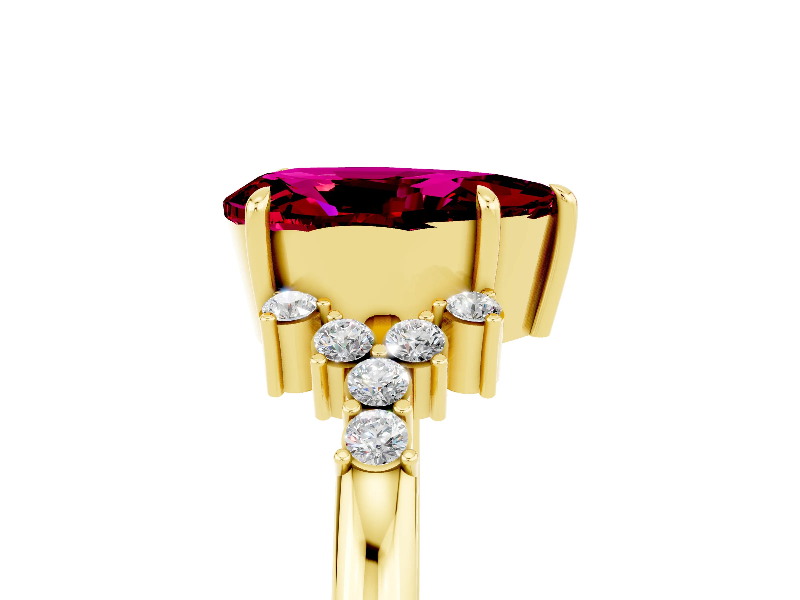 Yellow gold Pear Cut Garnet Ring with Side Stones and Four-Prong Setting_41