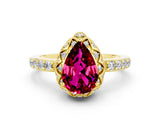 Yellow gold Pear Cut Garnet Scalloped Halo Engagement Ring with Round Shared Prong Band_24