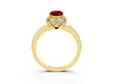 Yellow gold Pear Cut Garnet Scalloped Halo Engagement Ring with Round Shared Prong Band_27