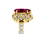 Yellow gold Pear Cut Garnet Scalloped Halo Engagement Ring with Round Shared Prong Band_29
