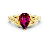 Yellow gold Pear Cut Garnet Solitaire Celtic Knot Ring with Four-Prong Setting_12