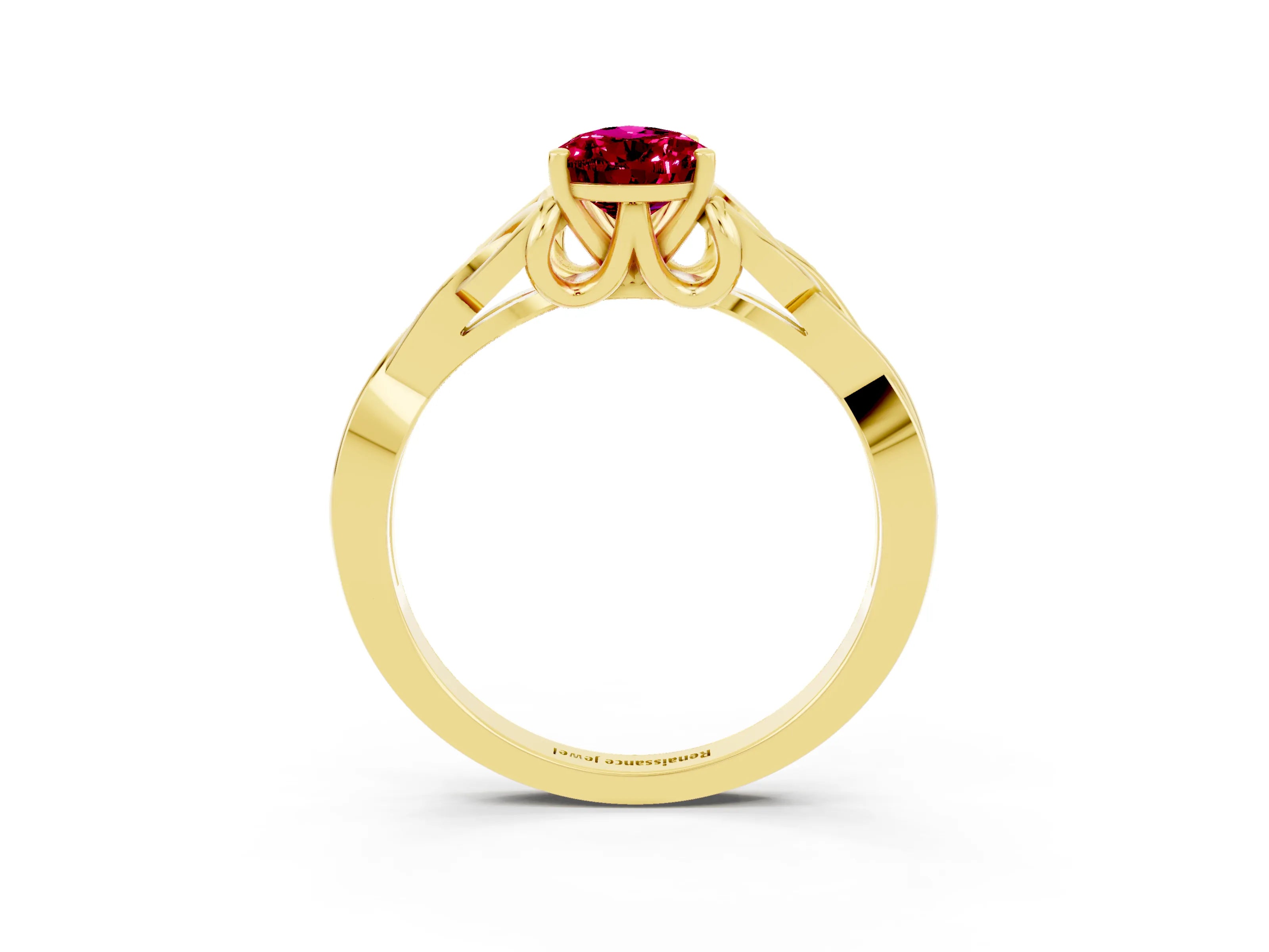 Yellow gold Pear Cut Garnet Solitaire Celtic Knot Ring with Four-Prong Setting_15