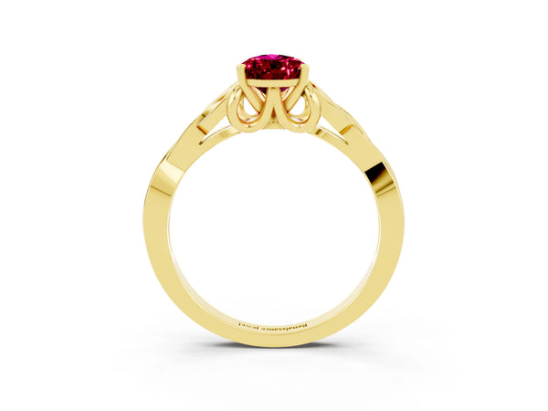Yellow gold Pear Cut Garnet Solitaire Celtic Knot Ring with Four-Prong Setting