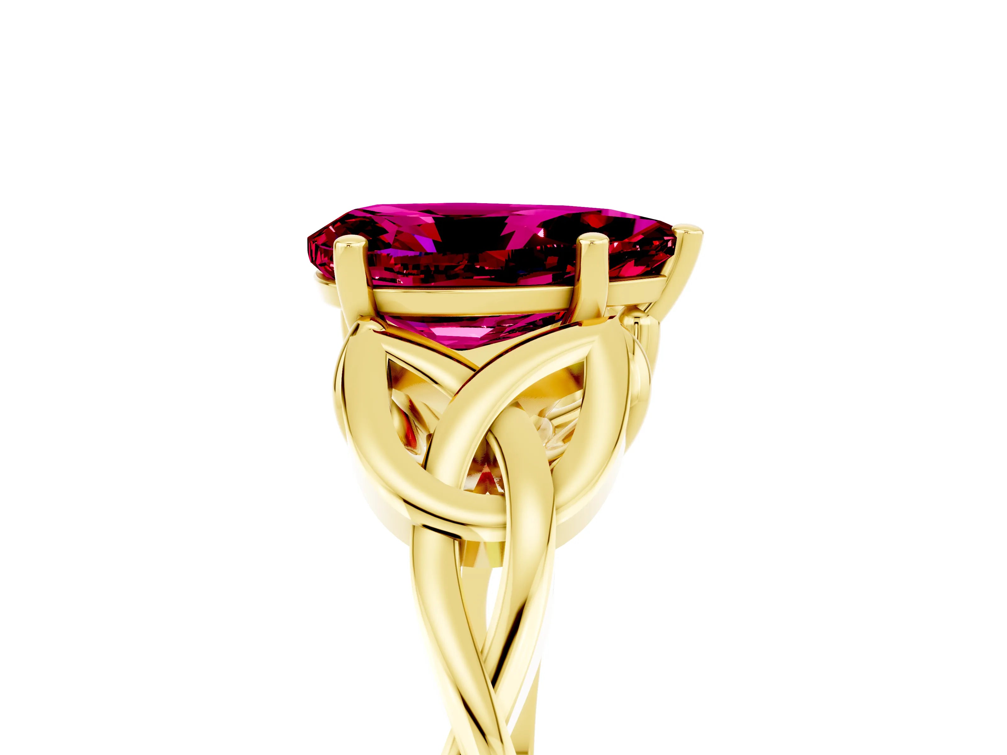 Yellow gold Pear Cut Garnet Solitaire Celtic Knot Ring with Four-Prong Setting_17