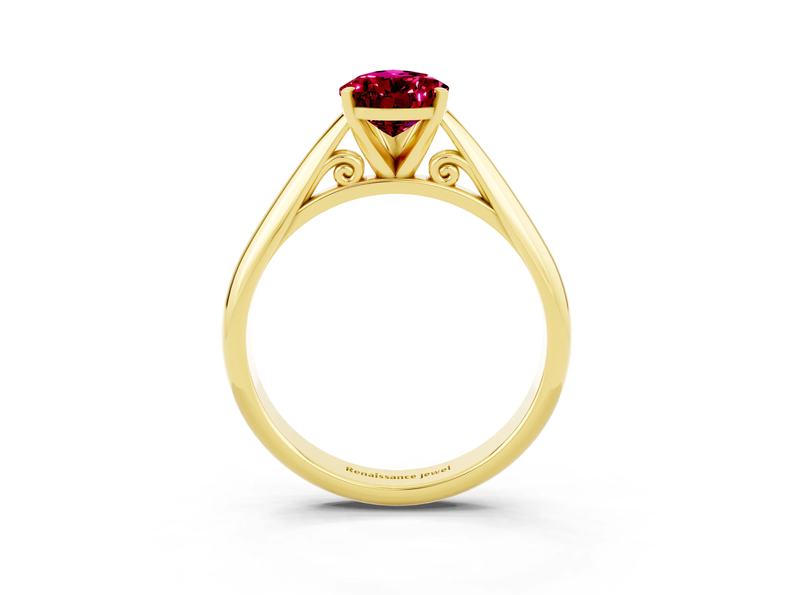 Yellow gold Pear Cut Garnet Solitaire Engagement Ring with Cathedral Setting and Four-Prong Mount_15