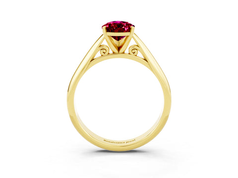 Yellow gold Pear Cut Garnet Solitaire Engagement Ring with Cathedral Setting and Four-Prong Mount_15