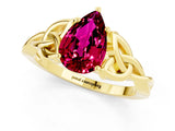 Yellow gold Pear Cut Garnet Solitaire Engagement Ring with Celtic Knot Band and Four-Prong Setting_1