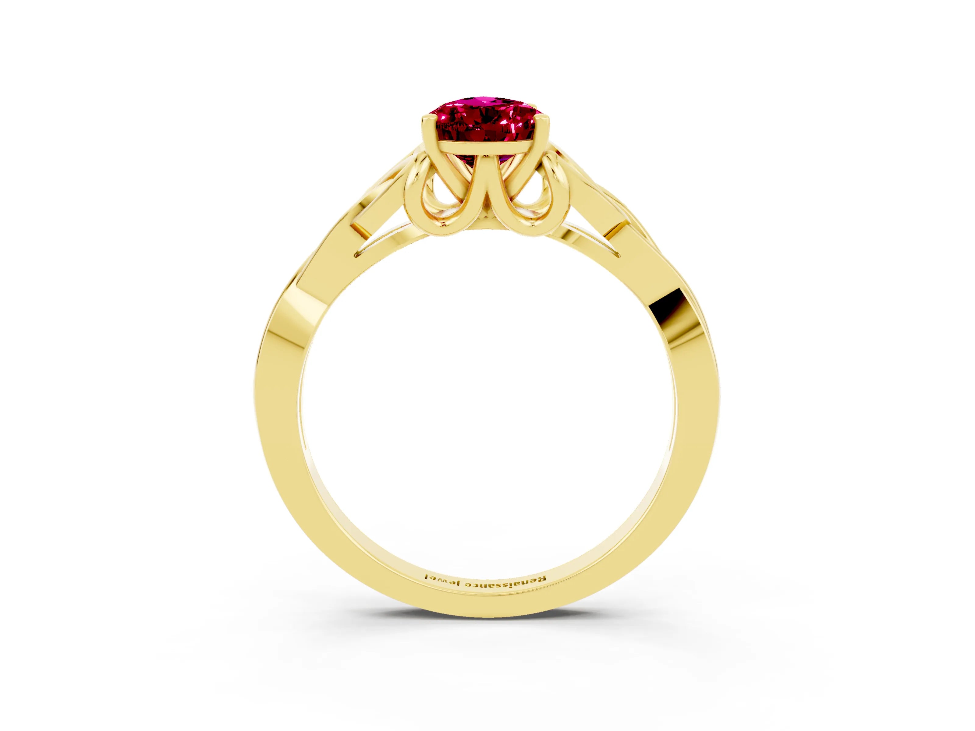 Yellow gold Pear Cut Garnet Solitaire Engagement Ring with Celtic Knot Band and Four-Prong Setting_3