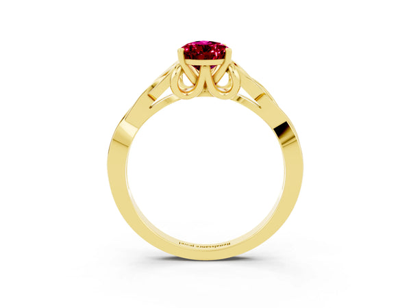Yellow gold Pear Cut Garnet Solitaire Engagement Ring with Celtic Knot Band and Four-Prong Setting