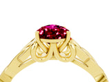 Yellow gold Pear Cut Garnet Solitaire Engagement Ring with Celtic Knot Band and Four-Prong Setting_4