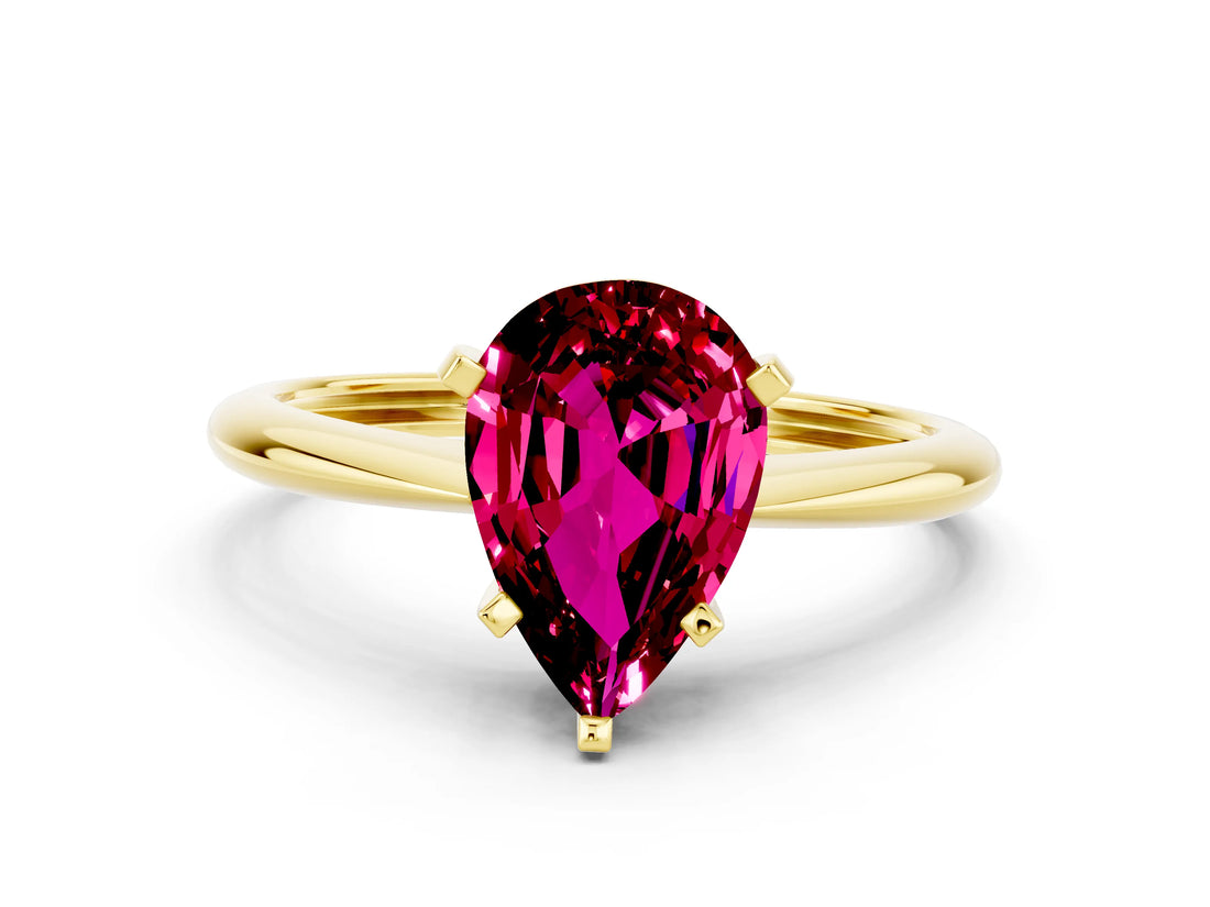Yellow gold Pear Cut Garnet Solitaire Engagement Ring with Classic Band and Four-Prong Setting_24