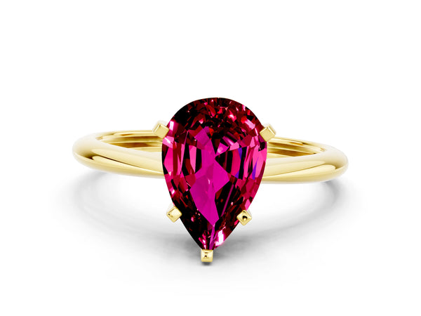 Yellow gold Pear Cut Garnet Solitaire Engagement Ring with Classic Band and Four-Prong Setting