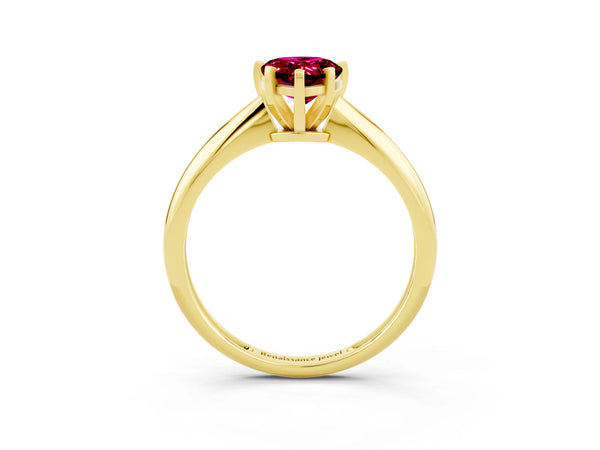 Yellow gold Pear Cut Garnet Solitaire Engagement Ring with Classic Band and Four-Prong Setting