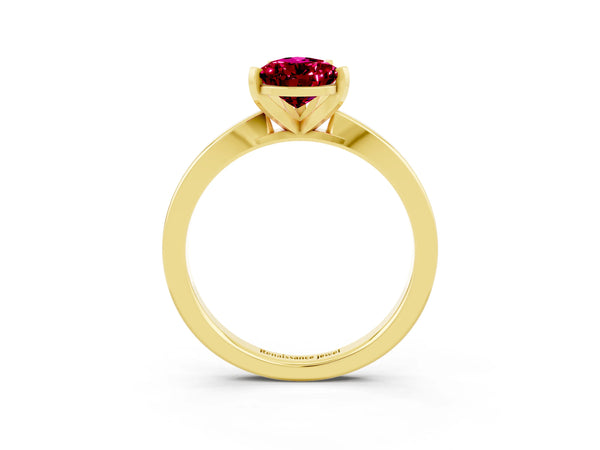 Yellow gold Pear Cut Garnet Solitaire Engagement Ring with Classic Band and Four-Prong Setting