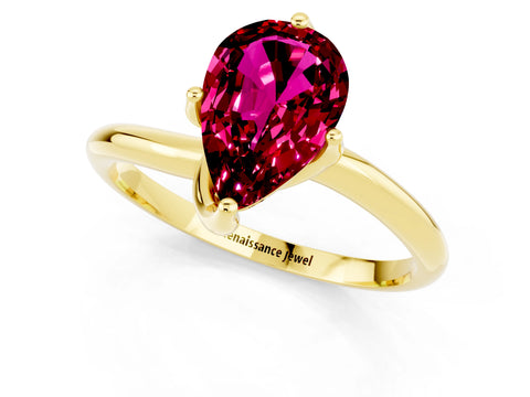 Yellow gold Pear Cut Garnet Solitaire Engagement Ring with Four-Prong Setting and Classic Band_13