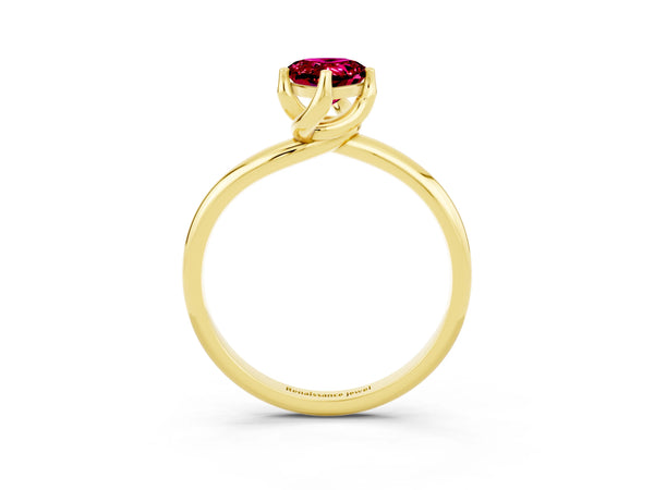 Yellow gold Pear Cut Garnet Solitaire Engagement Ring with Four-Prong Setting and Classic Band