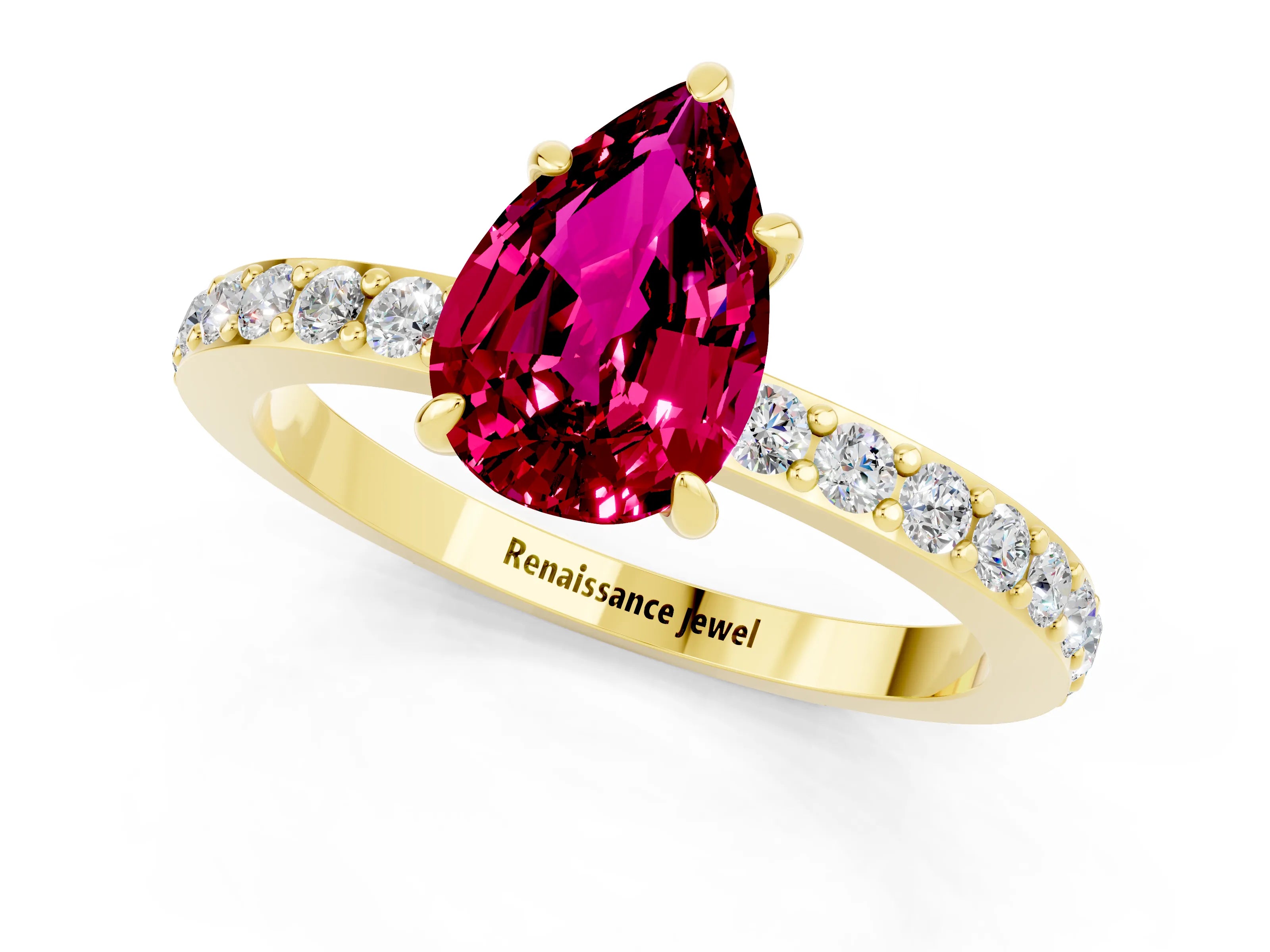 Yellow gold Pear Cut Garnet Solitaire Engagement Ring with Pavé Band and Four-Prong Setting_1