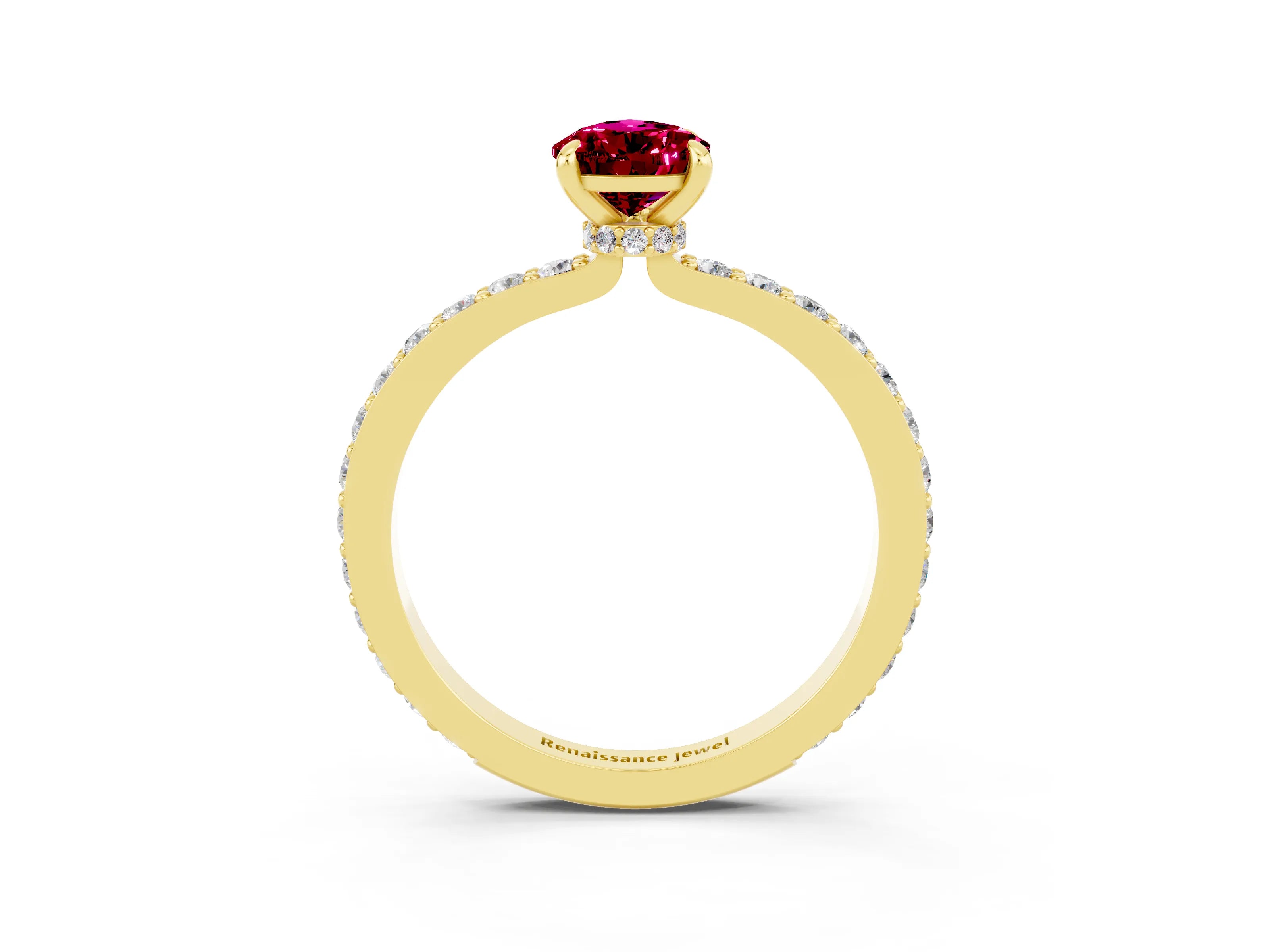 Yellow gold Pear Cut Garnet Solitaire Engagement Ring with Pavé Band and Four-Prong Setting_3