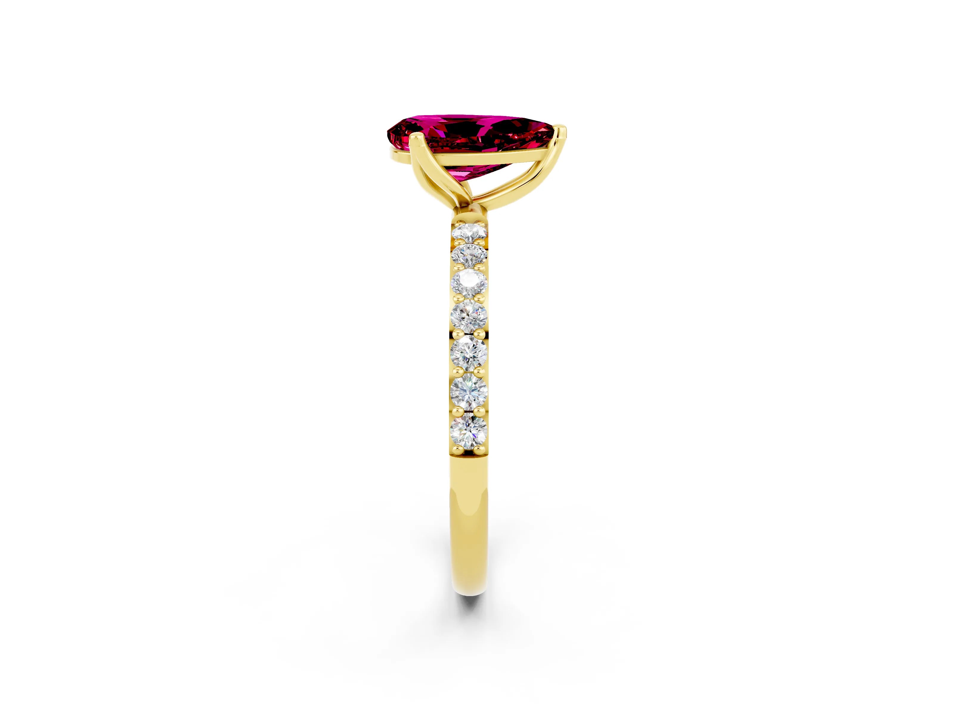 Yellow gold Pear Cut Garnet Solitaire Engagement Ring with Pavé Band and Prong Setting_2