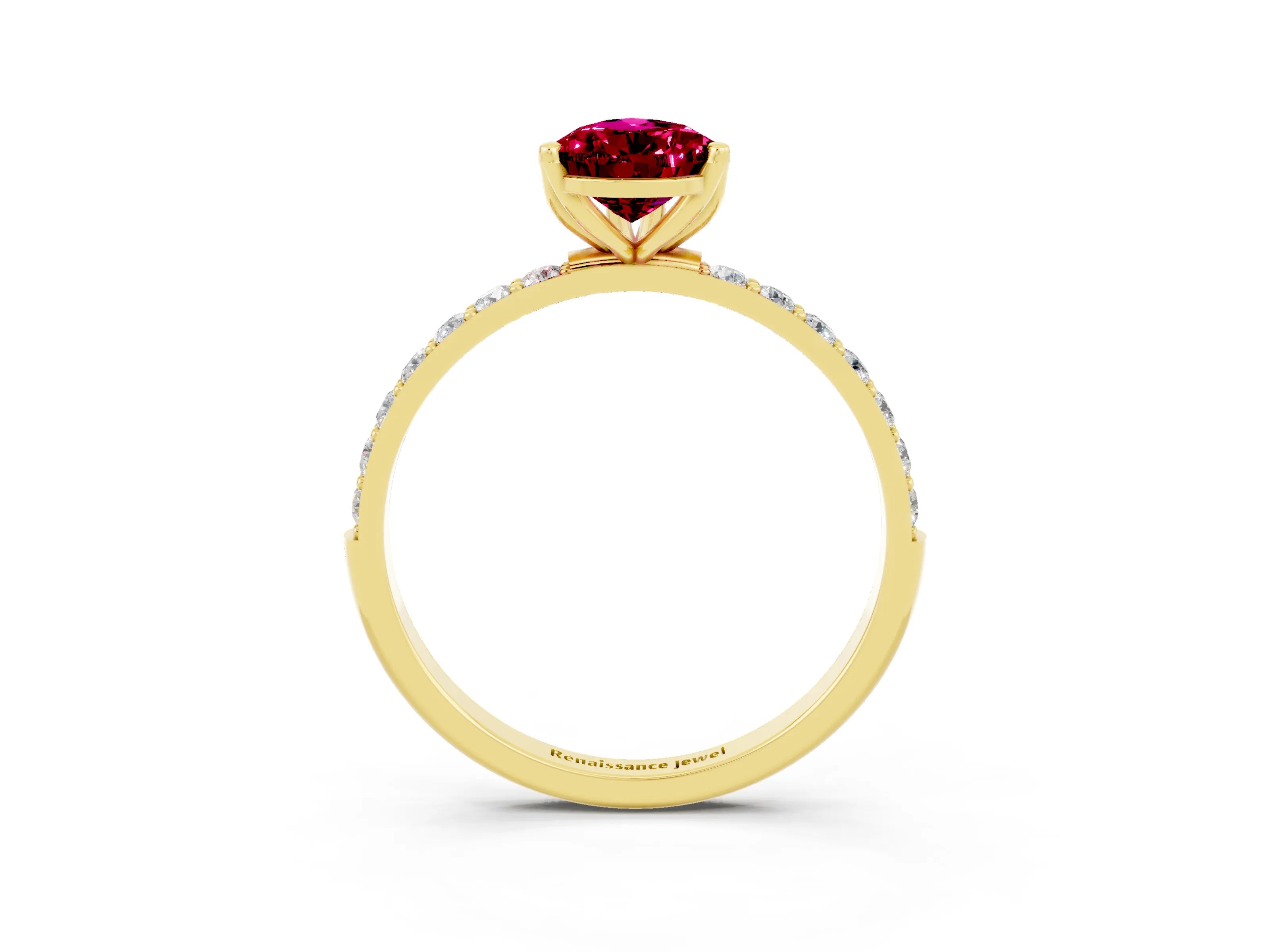 Yellow gold Pear Cut Garnet Solitaire Engagement Ring with Pavé Band and Prong Setting_3