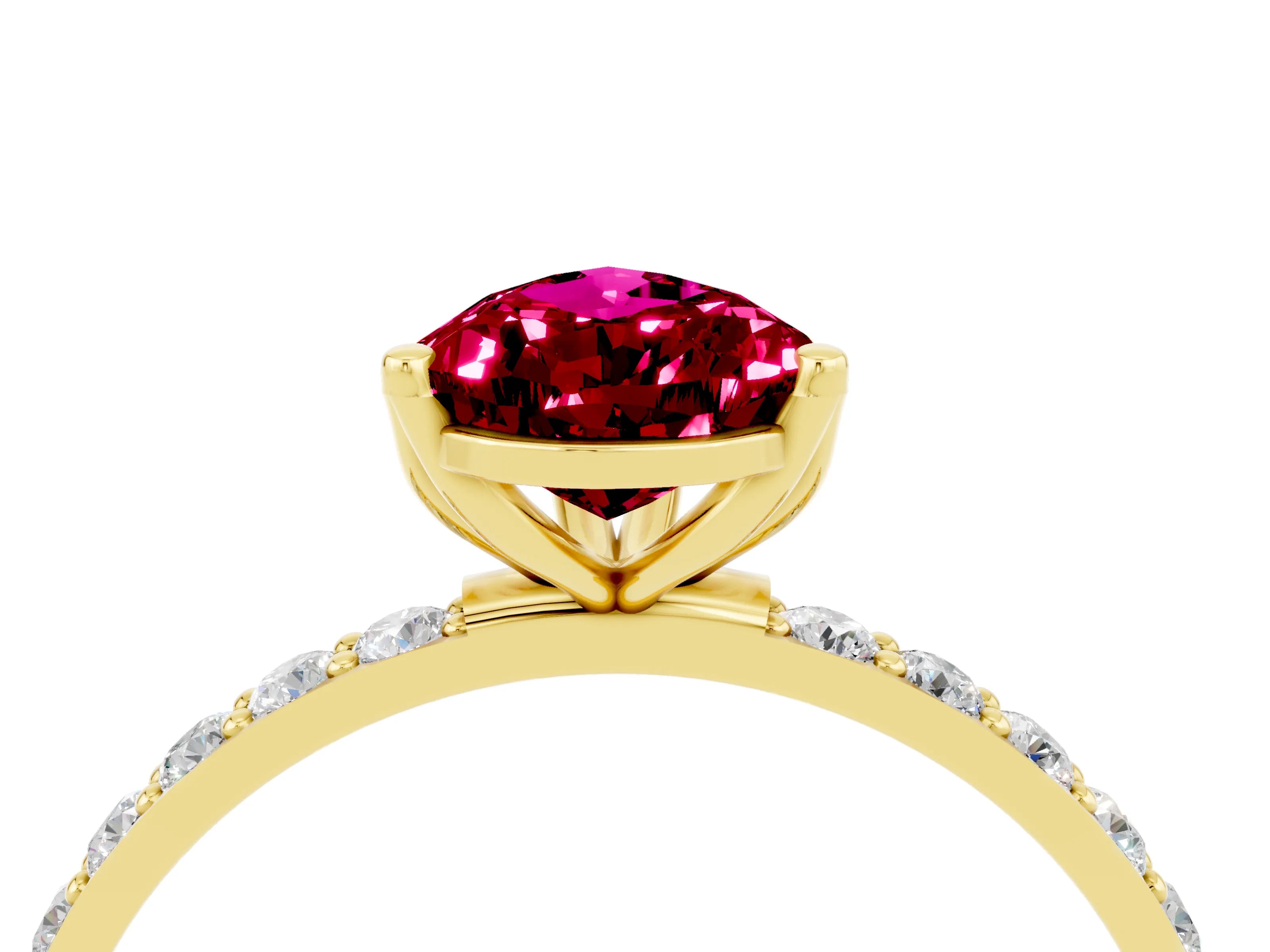 Yellow gold Pear Cut Garnet Solitaire Engagement Ring with Pavé Band and Prong Setting_4