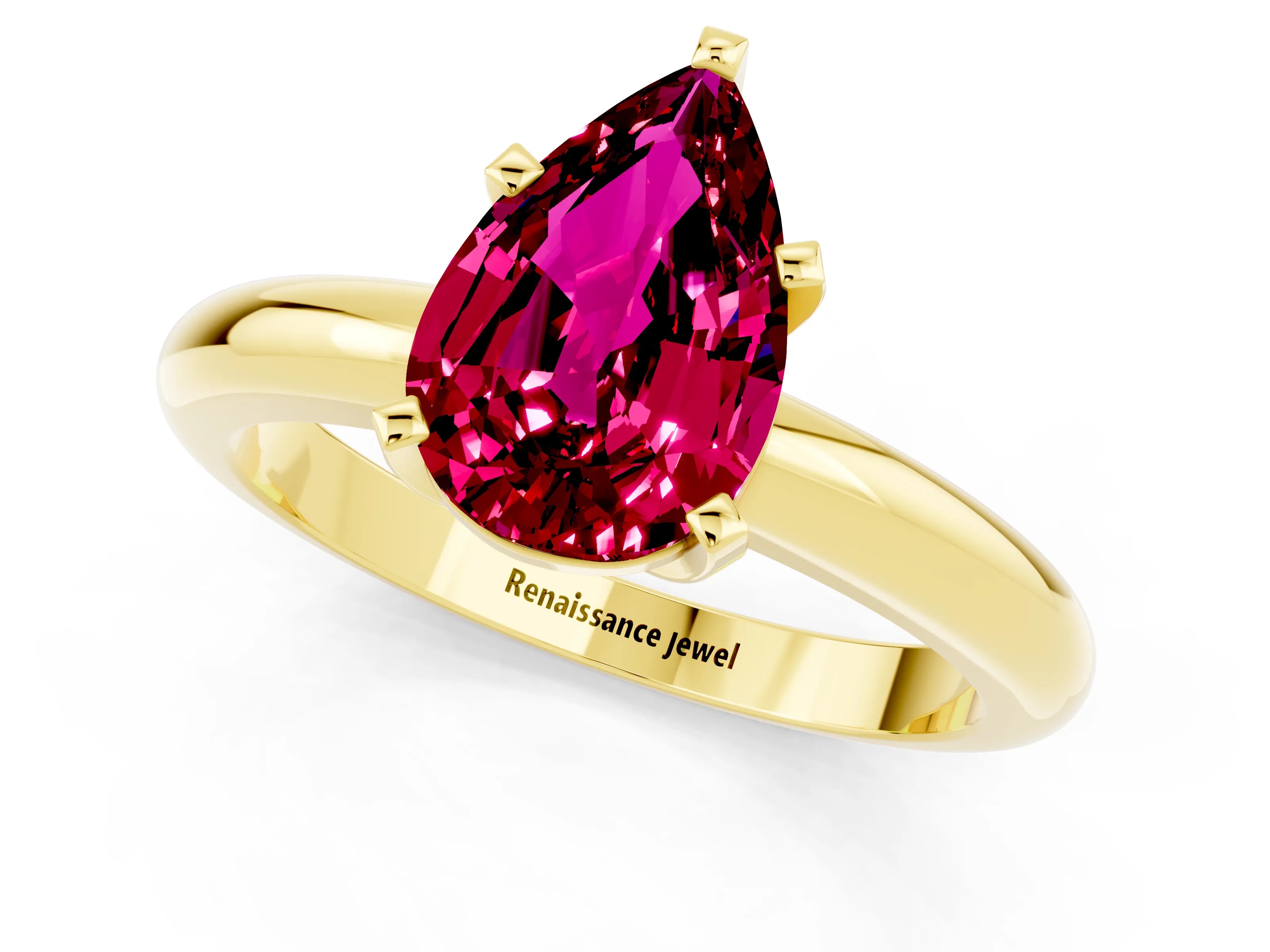 Yellow gold Pear Cut Garnet Solitaire Engagement Ring with Round Band and Four-Prong Setting_1