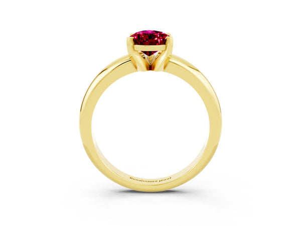 Yellow gold Pear Cut Garnet Solitaire Engagement Ring with Round Band and Four-Prong Setting