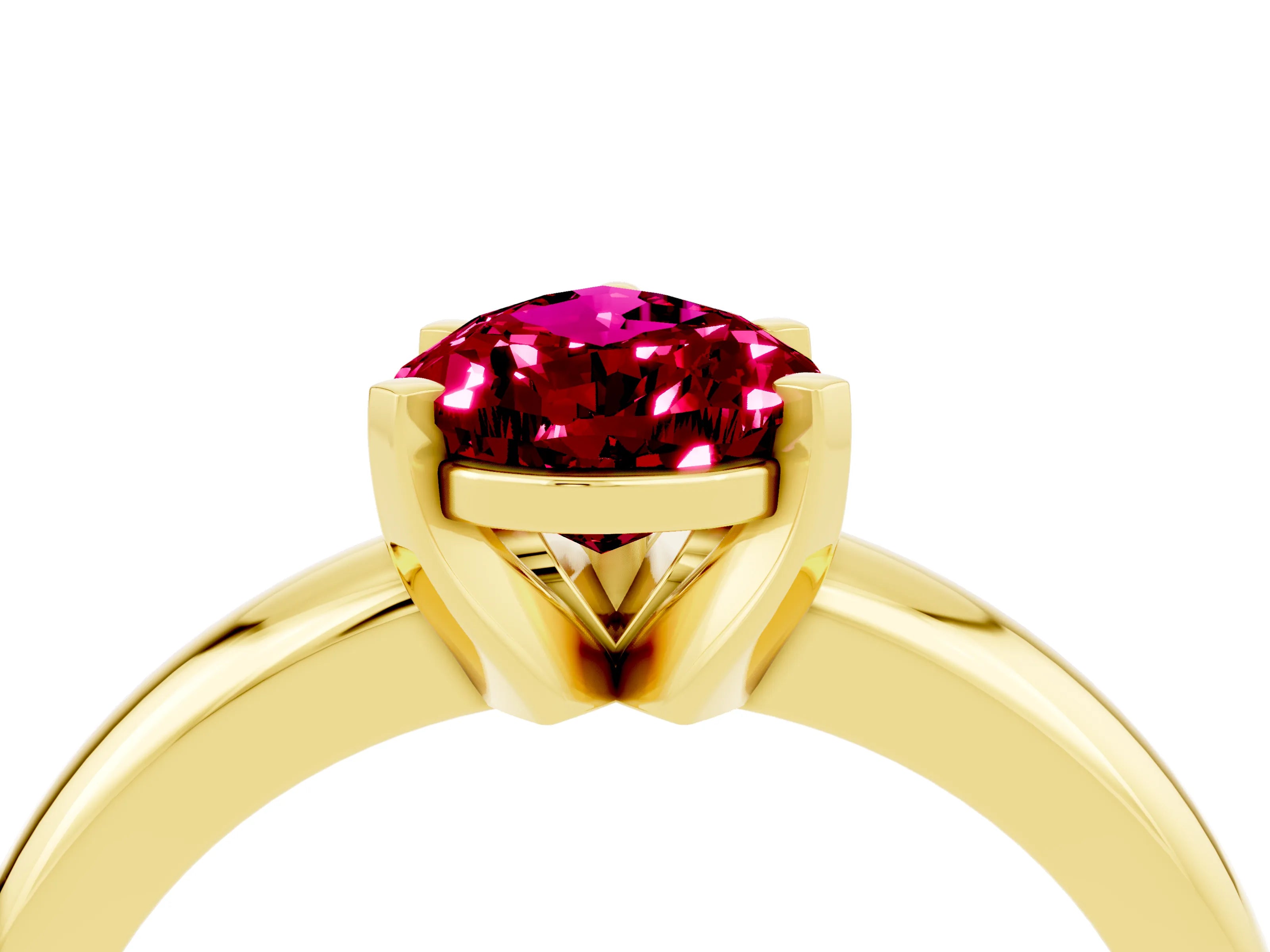 Yellow gold Pear Cut Garnet Solitaire Engagement Ring with Round Band and Four-Prong Setting_4
