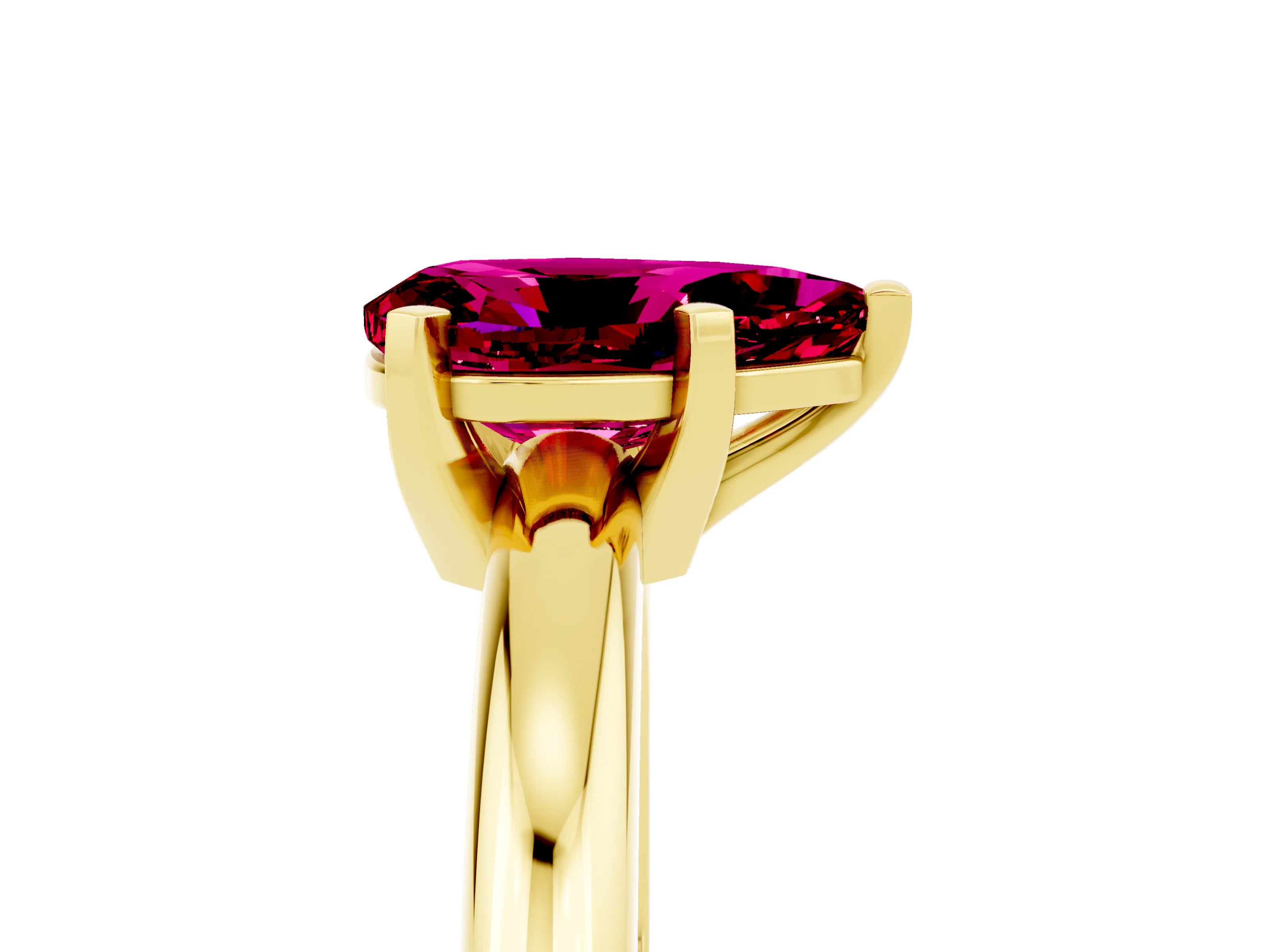 Yellow gold Pear Cut Garnet Solitaire Engagement Ring with Round Band and Four-Prong Setting_5