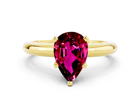 Yellow gold Pear Cut Garnet Solitaire Engagement Ring with Round Band and Four-Prong Setting