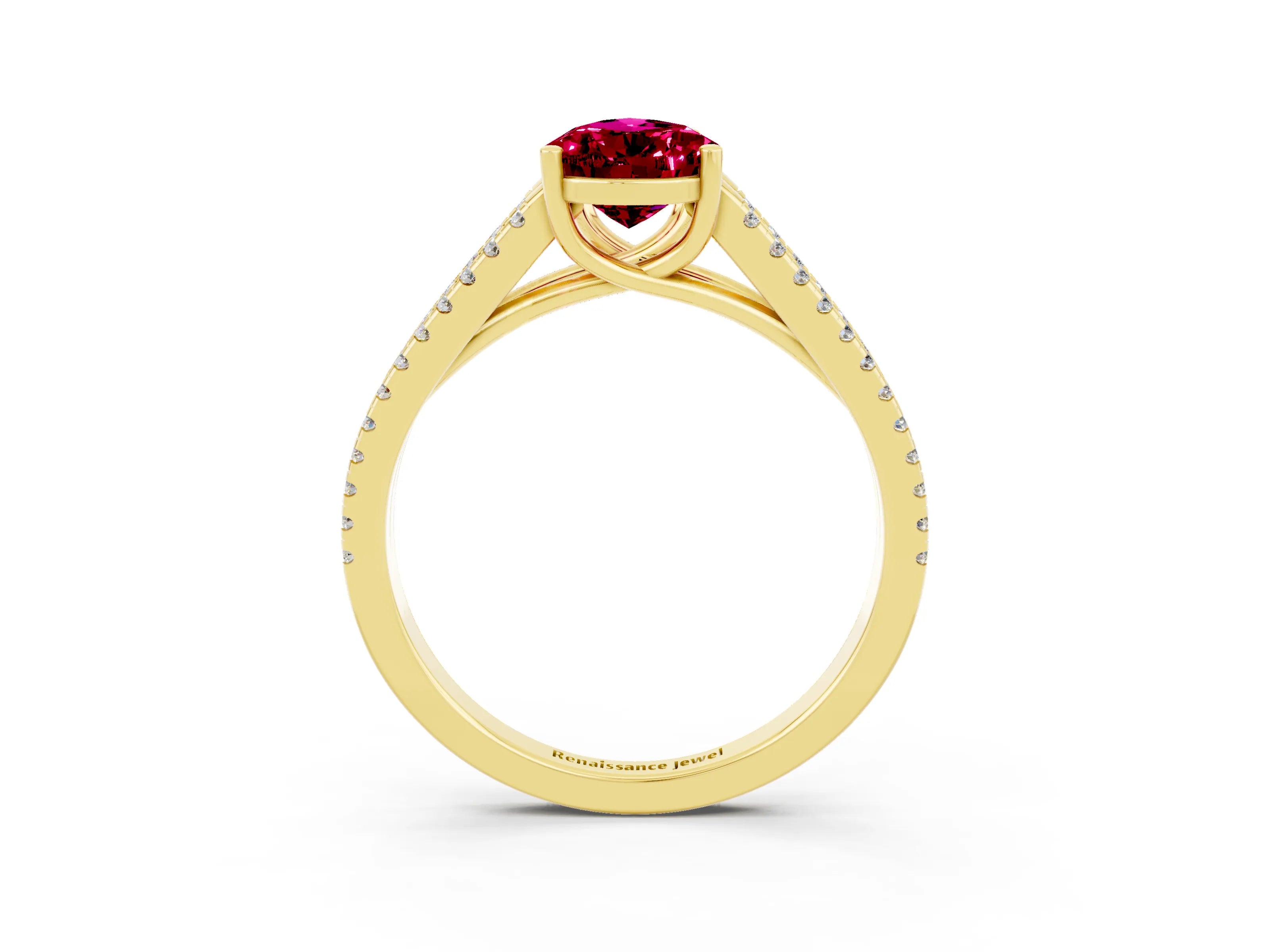 Yellow gold Pear Cut Garnet Solitaire Engagement Ring with Split Shank Pavé Band_3
