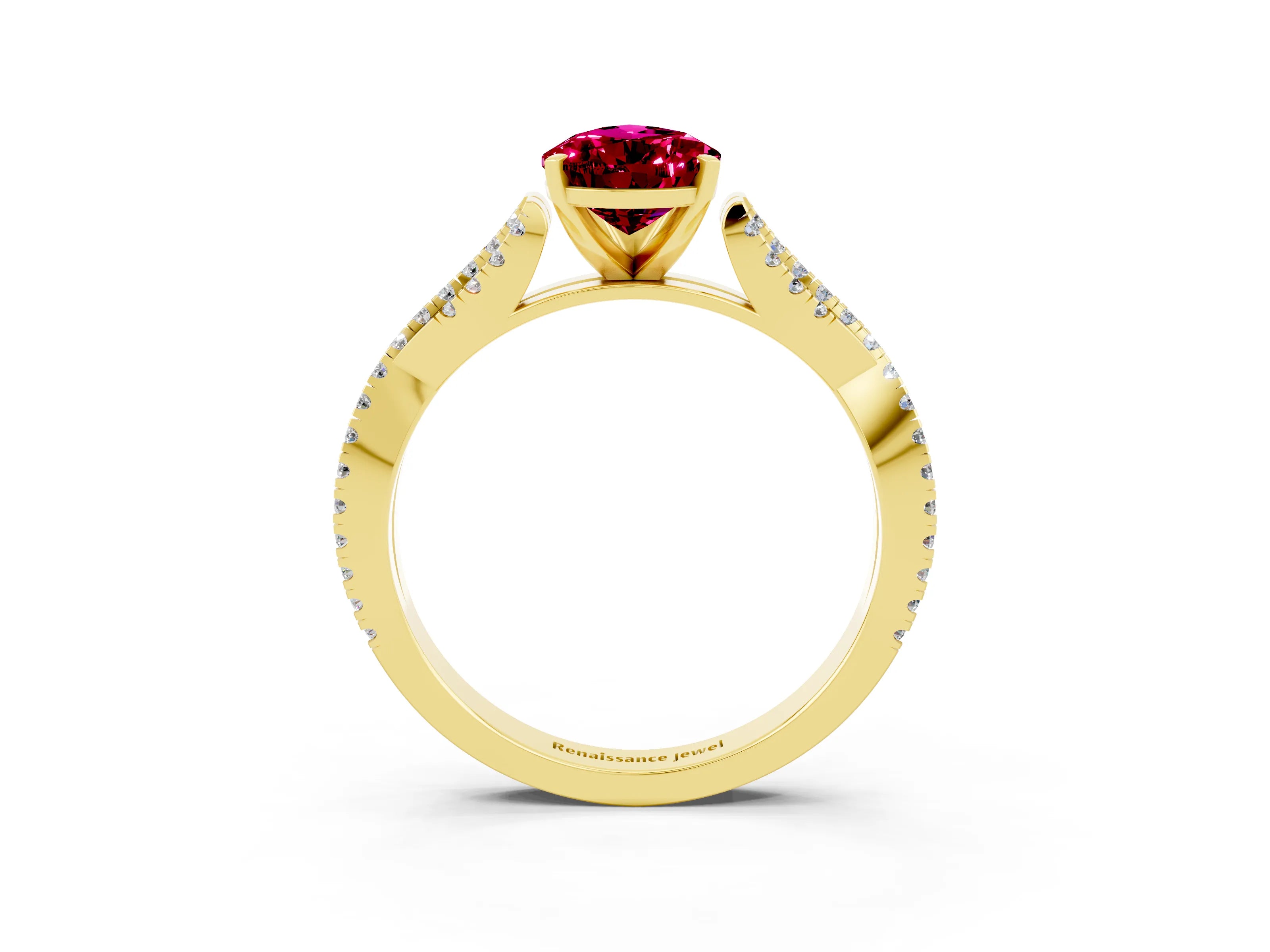 Yellow gold Pear Cut Garnet Solitaire Engagement Ring with Twisted Pavé Band and Four-Prong Setting_3
