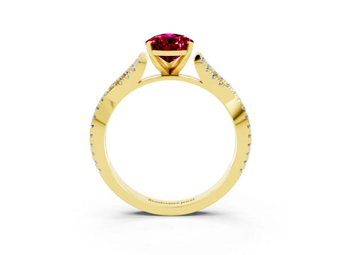 Yellow gold Pear Cut Garnet Solitaire Engagement Ring with Twisted Pavé Band and Four-Prong Setting_3