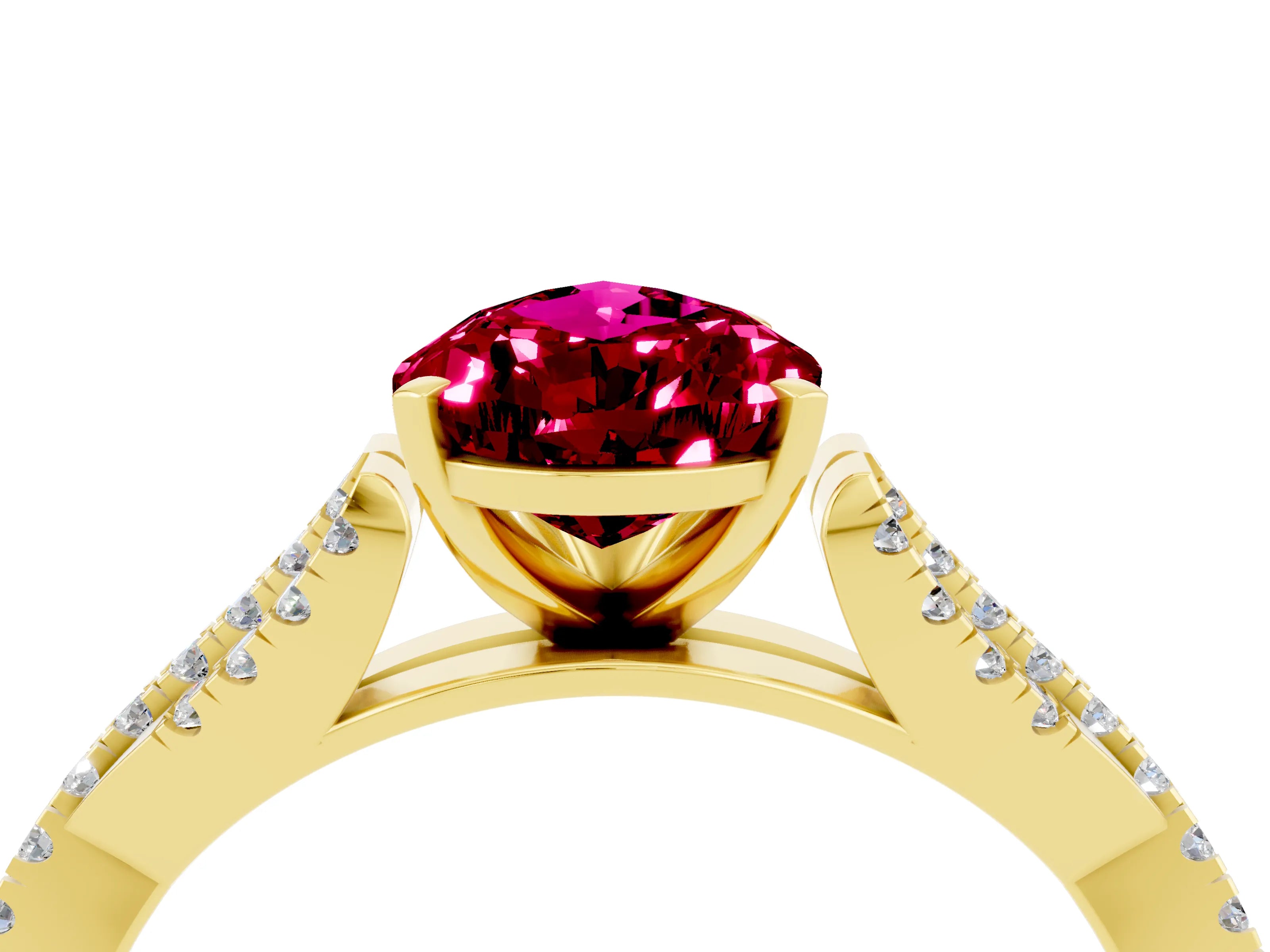 Yellow gold Pear Cut Garnet Solitaire Engagement Ring with Twisted Pavé Band and Four-Prong Setting_4