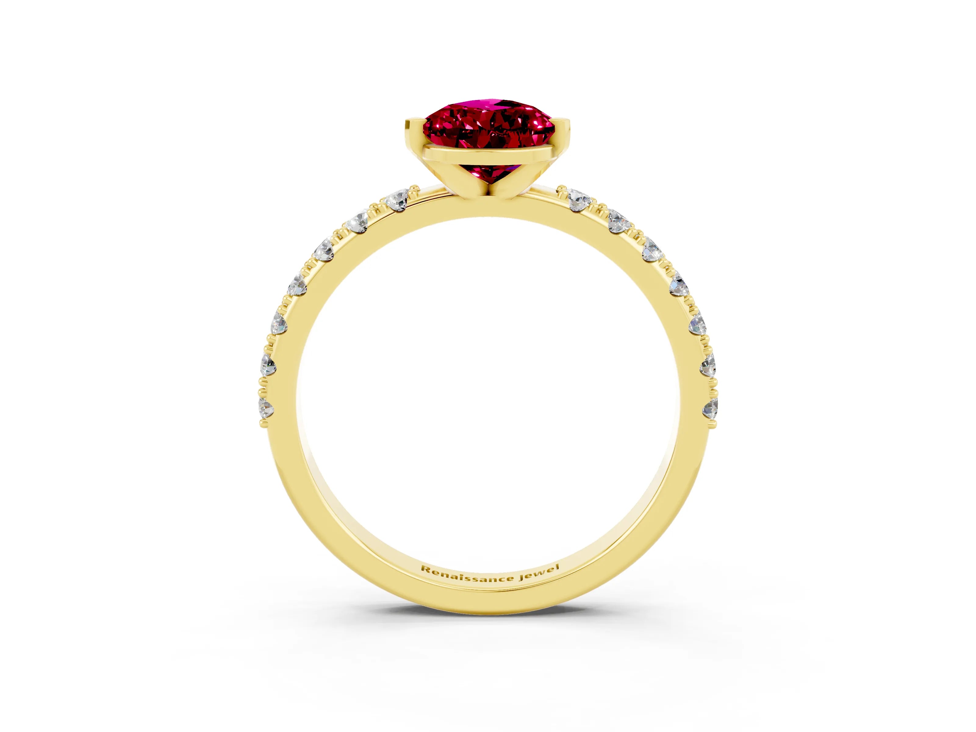 Yellow gold Pear Cut Garnet Solitaire Pavé Band with Four-Prong Setting_3