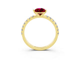 Yellow gold Pear Cut Garnet Solitaire Pavé Band with Four-Prong Setting_3