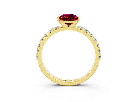 Yellow gold Pear Cut Garnet Solitaire Pavé Band with Four-Prong Setting_3