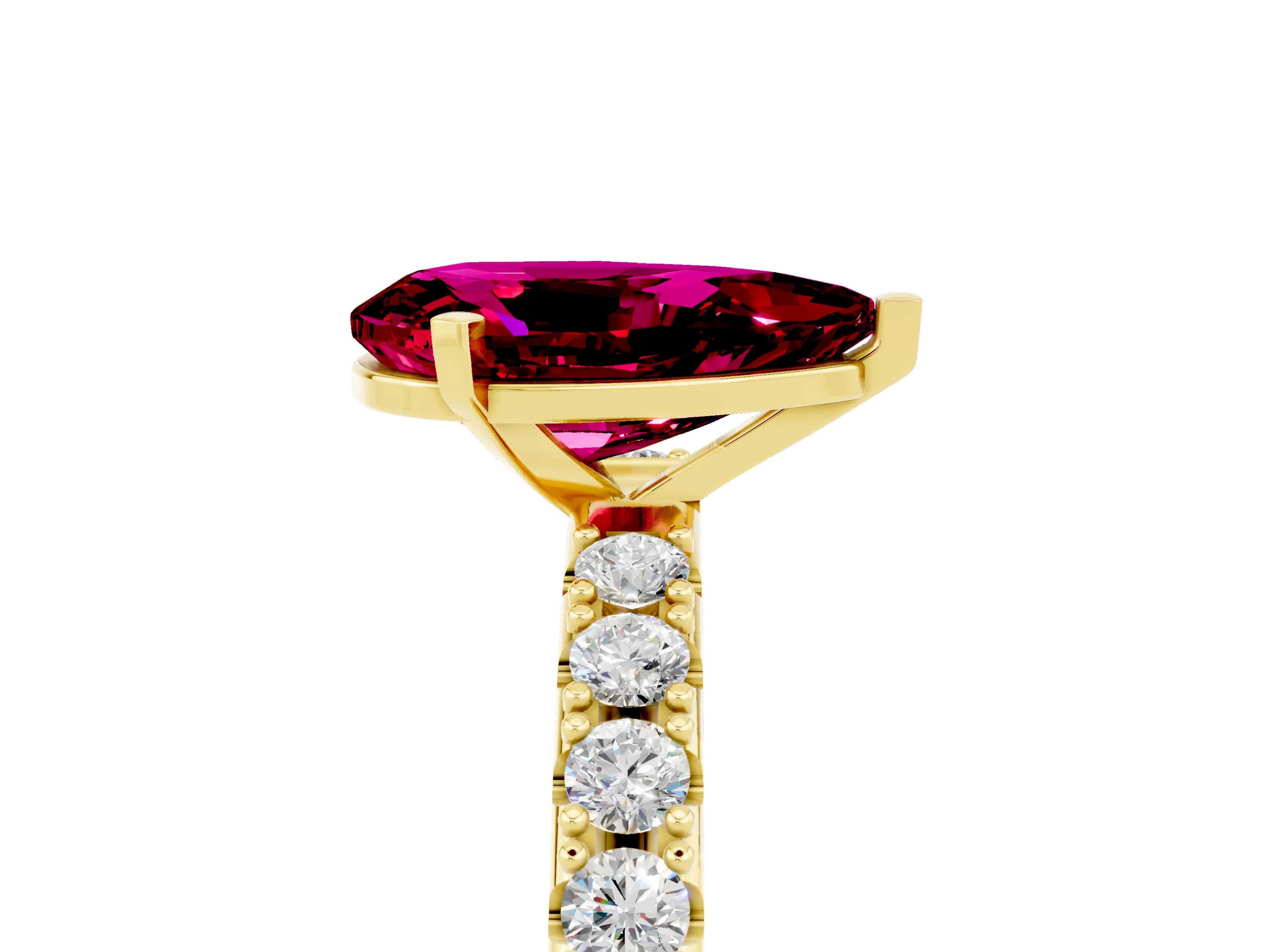 Yellow gold Pear Cut Garnet Solitaire Pavé Band with Four-Prong Setting_5