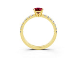 Yellow gold Pear Cut Garnet Solitaire Pavé Engagement Ring with Round Band and Prong Setting_15