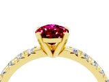 Yellow gold Pear Cut Garnet Solitaire Pavé Engagement Ring with Round Band and Prong Setting_16