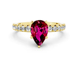 Yellow gold Pear Cut Garnet Solitaire Pavé Engagement Ring with Round Band and Prong Setting_72