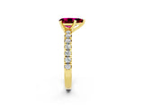 Yellow gold Pear Cut Garnet Solitaire Pavé Engagement Ring with Round Band and Prong Setting_74