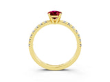 Yellow gold Pear Cut Garnet Solitaire Pavé Engagement Ring with Round Band and Prong Setting_75