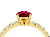 Yellow gold Pear Cut Garnet Solitaire Pavé Engagement Ring with Round Band and Prong Setting_76