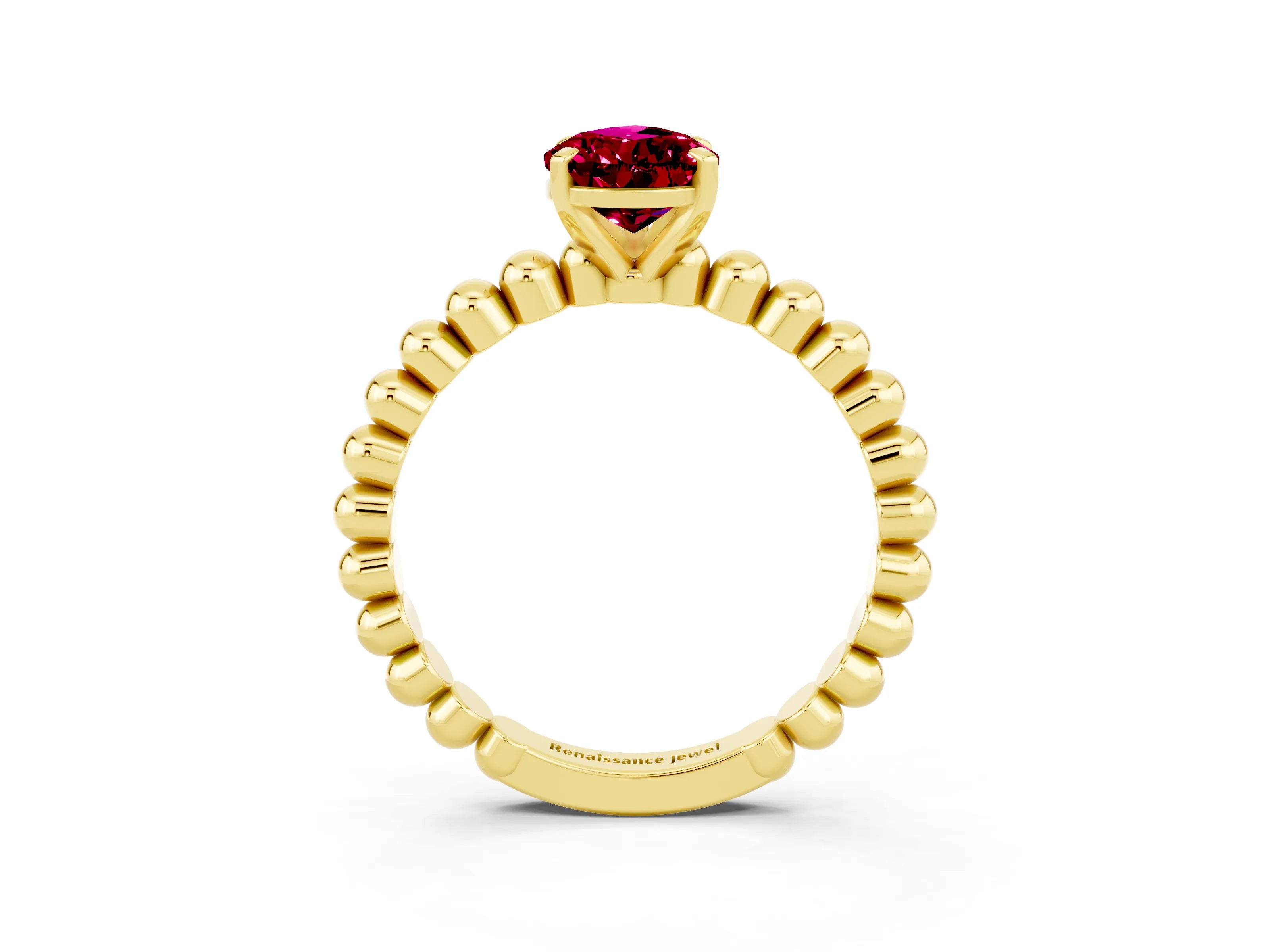 Yellow gold Pear Cut Garnet Solitaire Ring with Beaded Band and Prong Setting_3