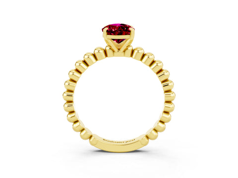 Yellow gold Pear Cut Garnet Solitaire Ring with Beaded Band and Prong Setting_3