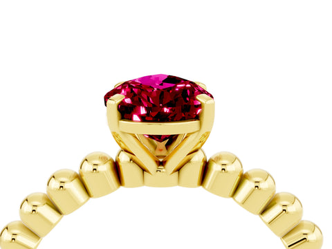 Yellow gold Pear Cut Garnet Solitaire Ring with Beaded Band and Prong Setting_4