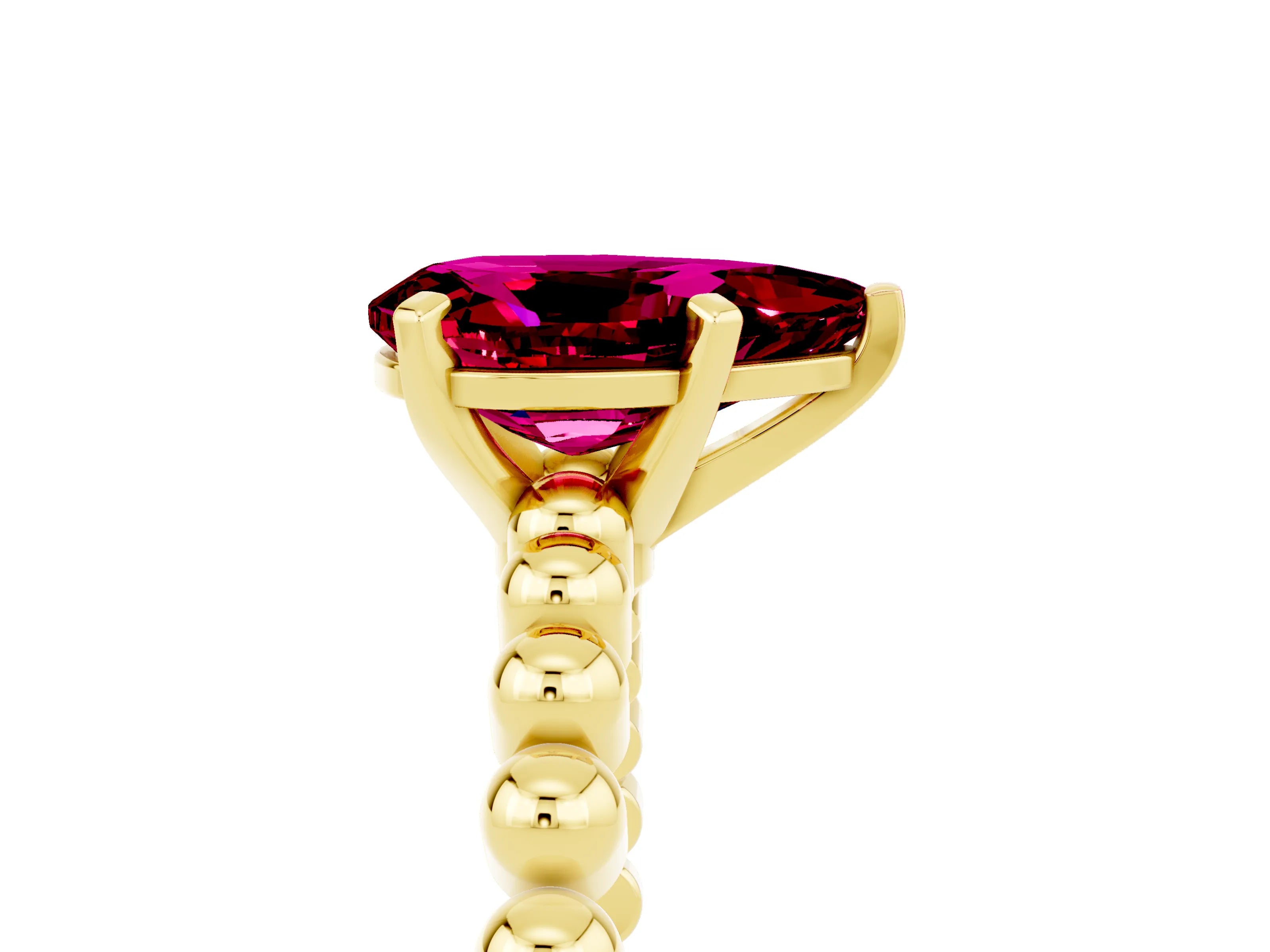 Yellow gold Pear Cut Garnet Solitaire Ring with Beaded Band and Prong Setting_5