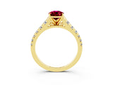 Yellow gold Pear Cut Garnet Solitaire Ring with Cathedral Setting and Pavé Band_3